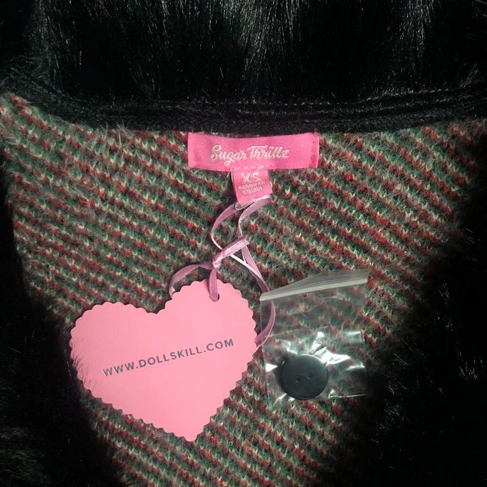 Dolls Kill Green and Red Plaid Cardigan - Picture 3 of 4